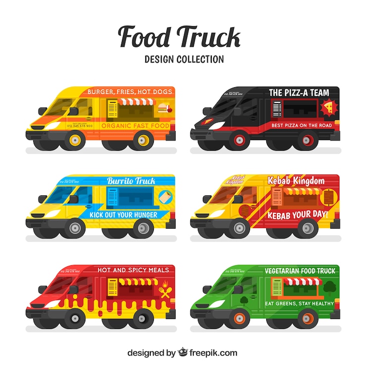 Vector Gratis berbagai truk makanan modern