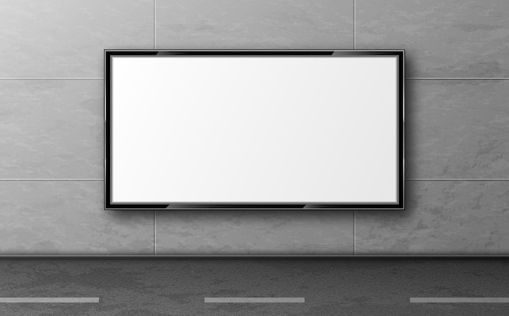 Vector Gratis billboard jalanan untuk iklan, mockup tampilan tergantung di dinding berubin abu-abu di sepanjang jalan