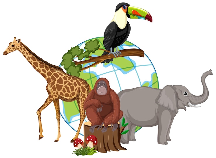 Vector Gratis binatang berdiri di planet bumi