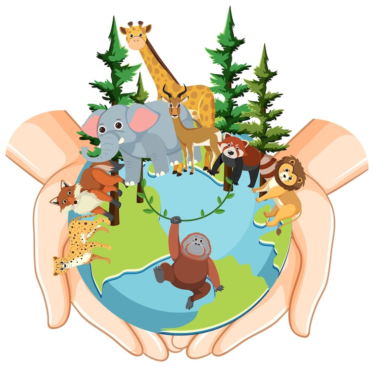 Vector Gratis binatang berdiri di planet bumi