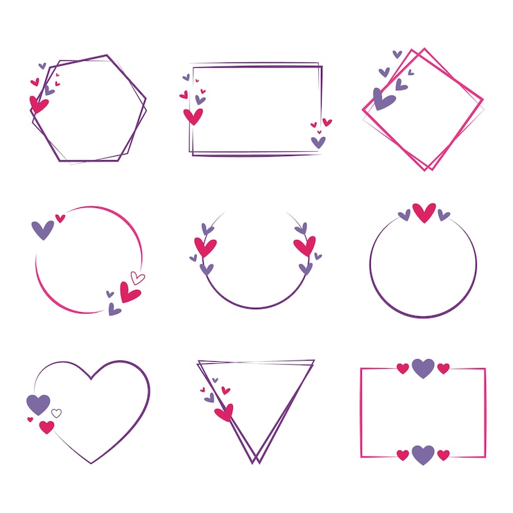 Vector Gratis bingkai dan batas hati desain datar digambar tangan