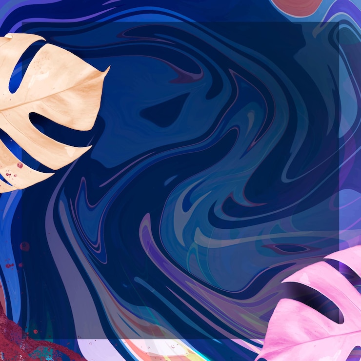 Vector Gratis bingkai tinta alkohol biru dengan daun