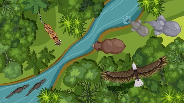 Vector Gratis biodiversity in a lush jungle scene
