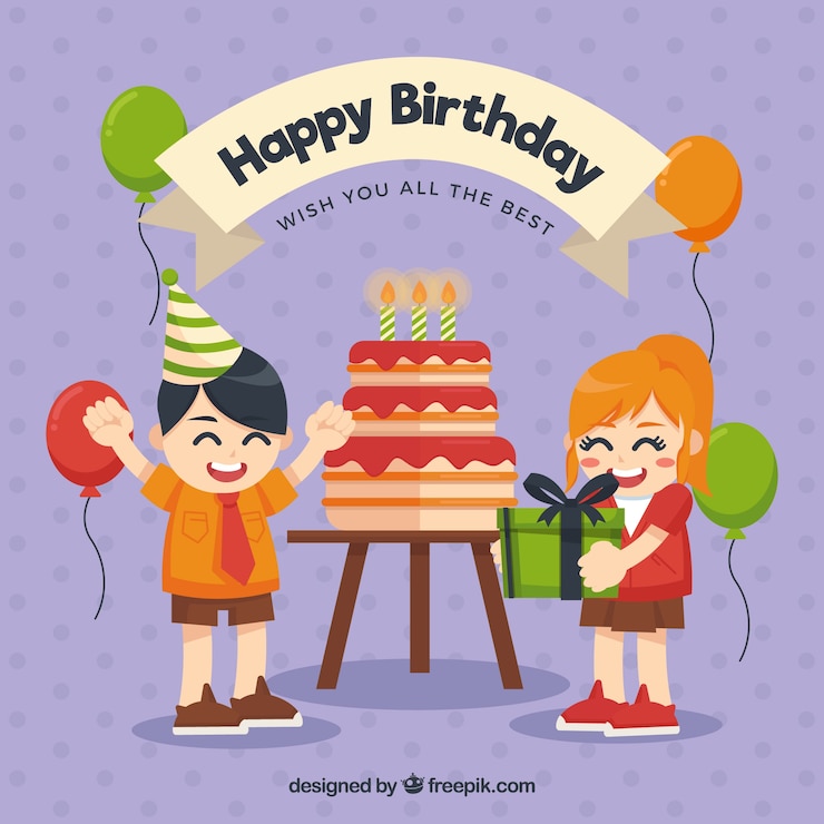 Vector Gratis birthday background with cheerful kids