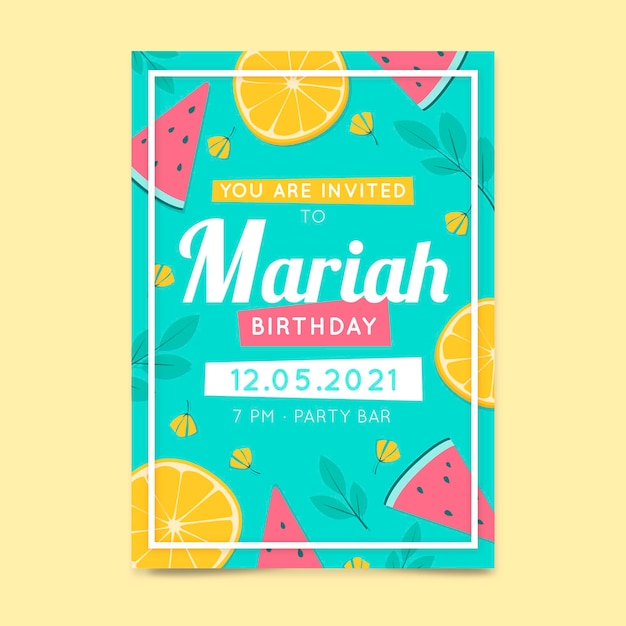 Birthday invitation template with fruits