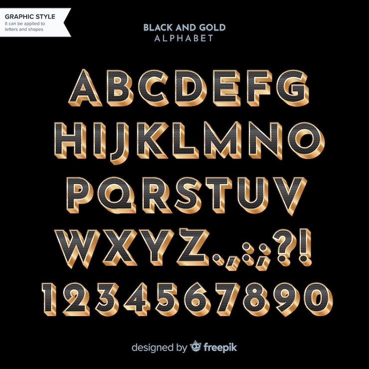 Vector Gratis black and gold alphabet