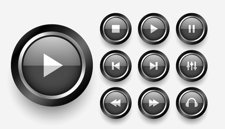 Vector Gratis black and metallic multimedia control button sign in collection