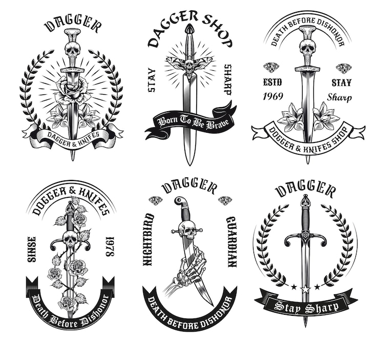 Vector Gratis black and white dagger set