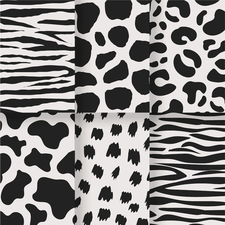 Vector Gratis black and white set of animal seamless prints
