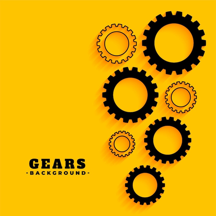 Vector Gratis black cogs wheel on yellow background design