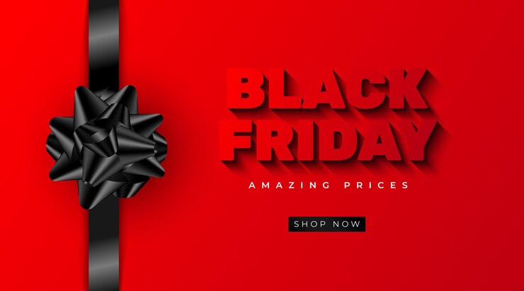 Vector Gratis black friday sale banner template with realistic gift ribbon