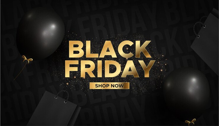 Vector Gratis black friday super sale with realistic shopping elemens