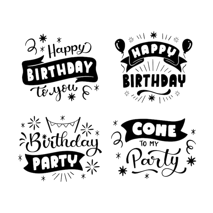 Vector Gratis black lettering birthday stickers collection