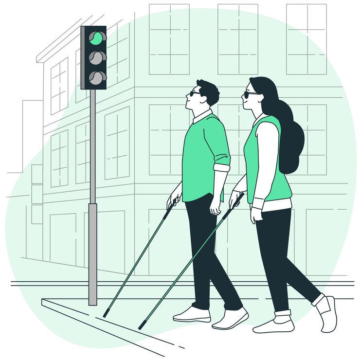 Vector Gratis blind people with walking cane concept illustration