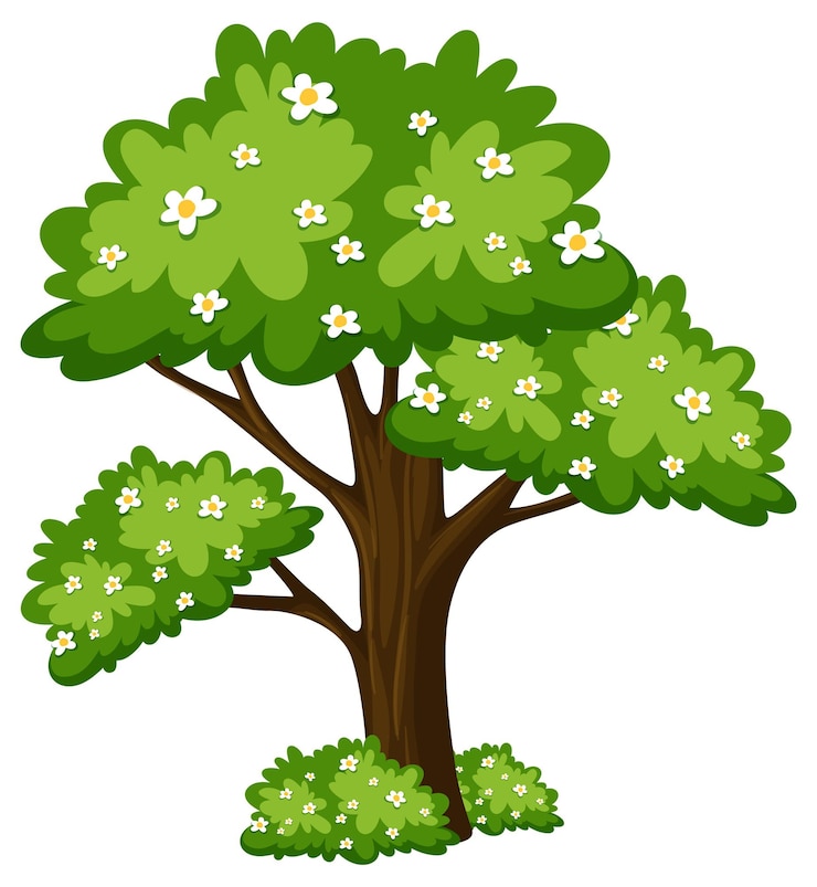 Vector Gratis blooming tree with green leaves