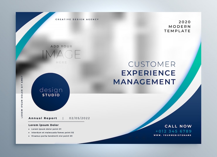 Vector Gratis blue brochure design with stylish wavy shape