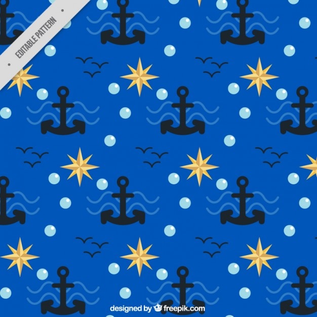 Vector Gratis blue nautical pattern with anchors