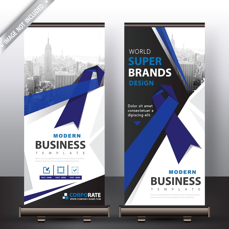 Vector Gratis blue ribbon roll up banner