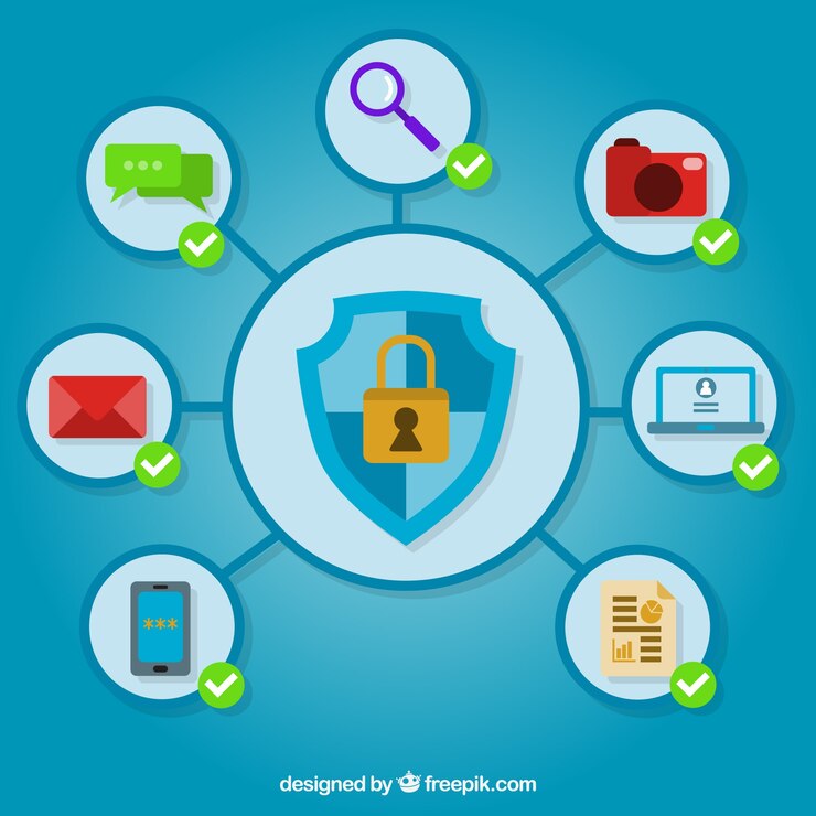 Vector Gratis blue security background with flat objects