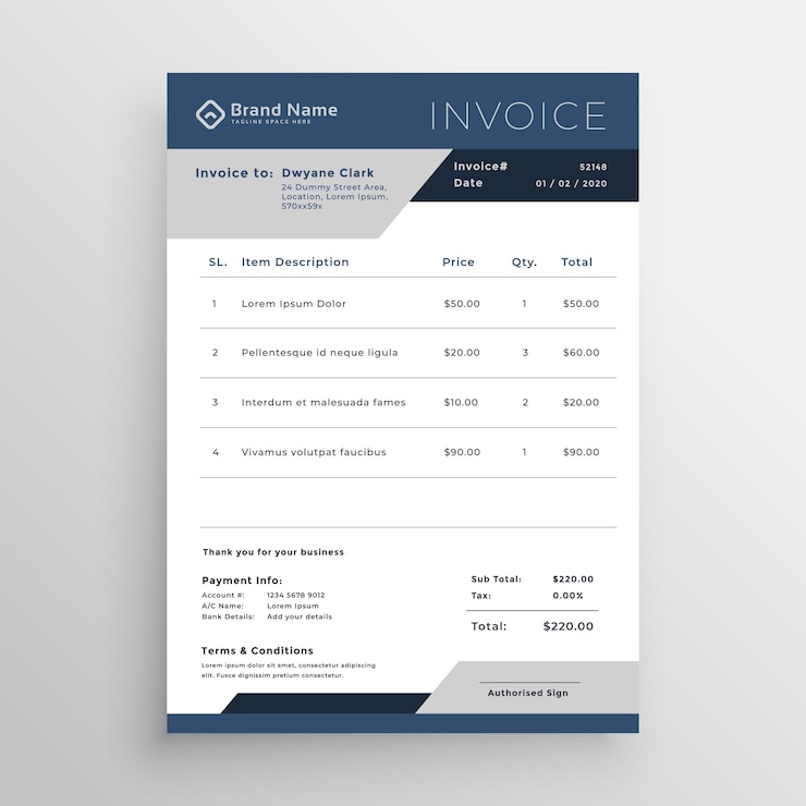 Vector Gratis blue vector business invoice template design