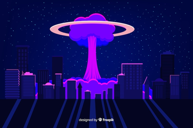 Vector Gratis bom nuklir datar di sebuah kota