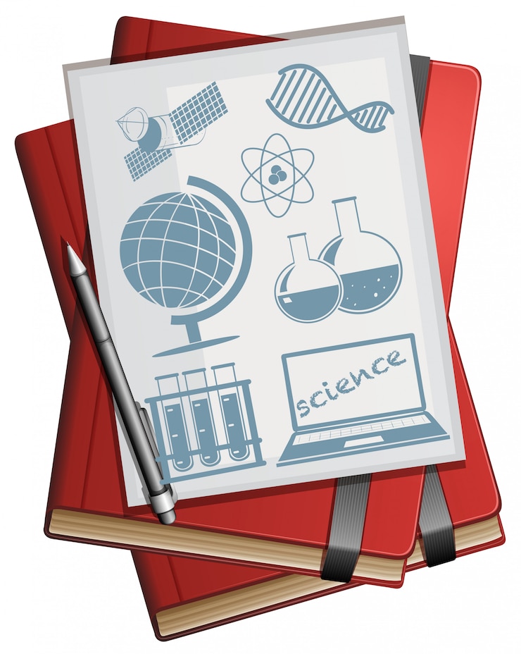 Vector Gratis books and paper with science symbols