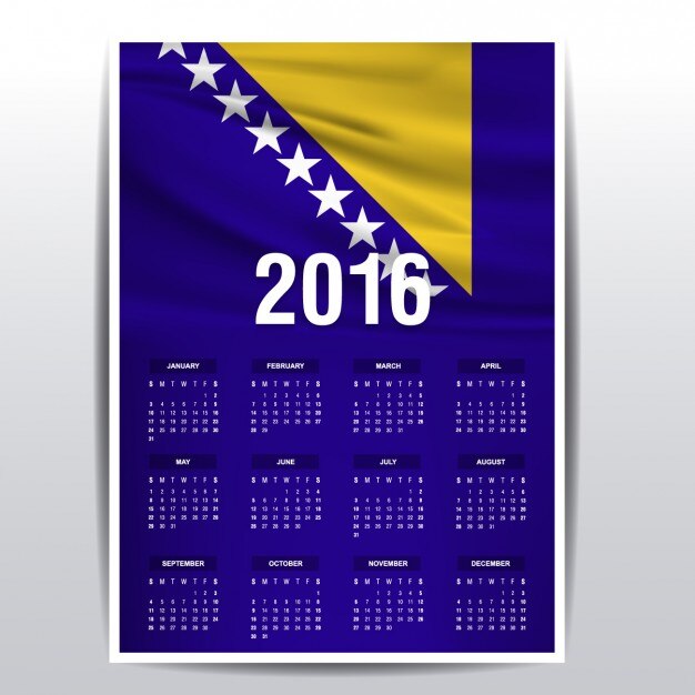 Vector Gratis bosnia and herzegovina calendar of 2016