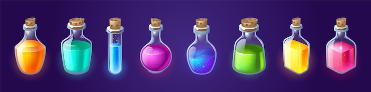 Vector Gratis bottles with magic potion alchemy elixir