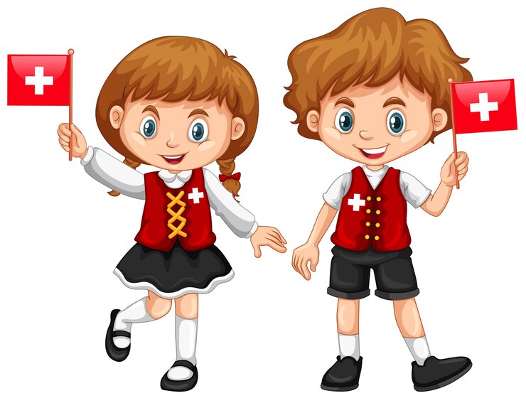 Vector Gratis boy and girl with switzerland flag