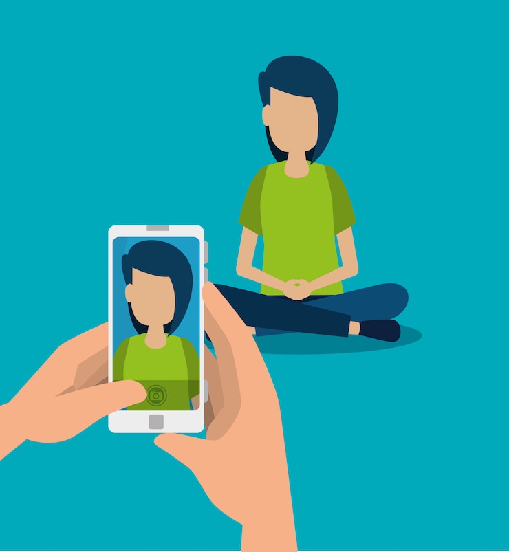 Vector Gratis boy and smartphone technology in the hand take a picture