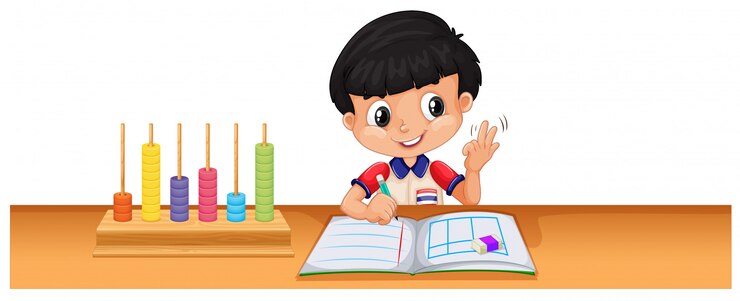 Vector Gratis boy calculating math on the desk