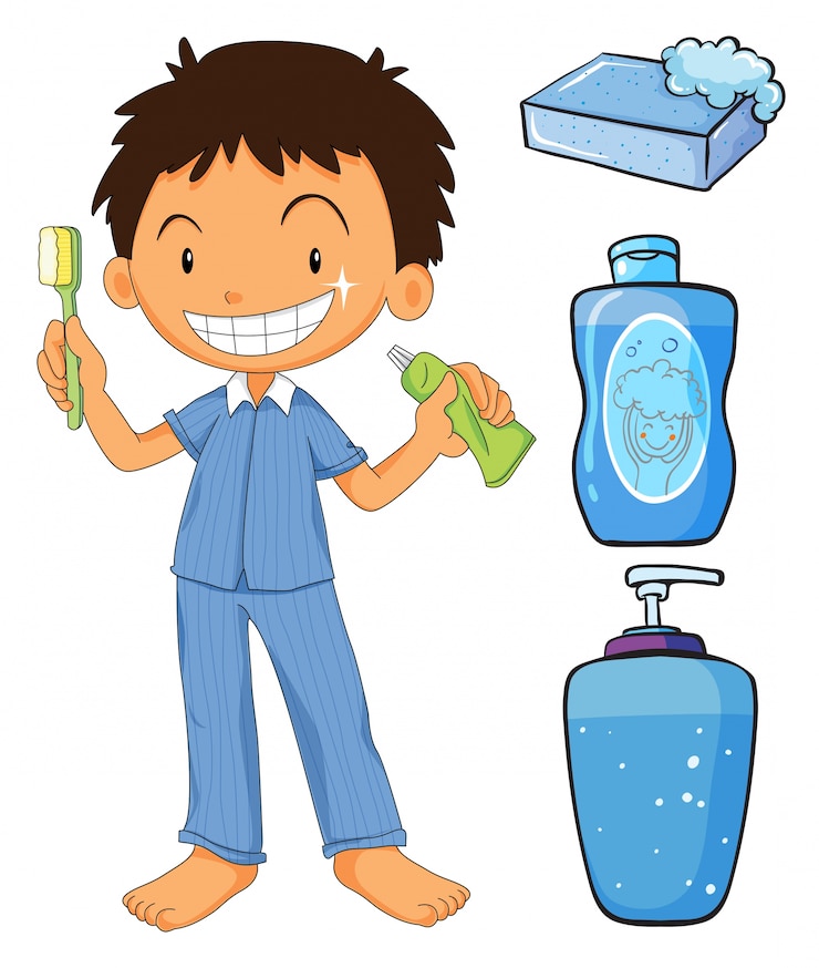 Vector Gratis boy in pajamas brushing teeth illustration