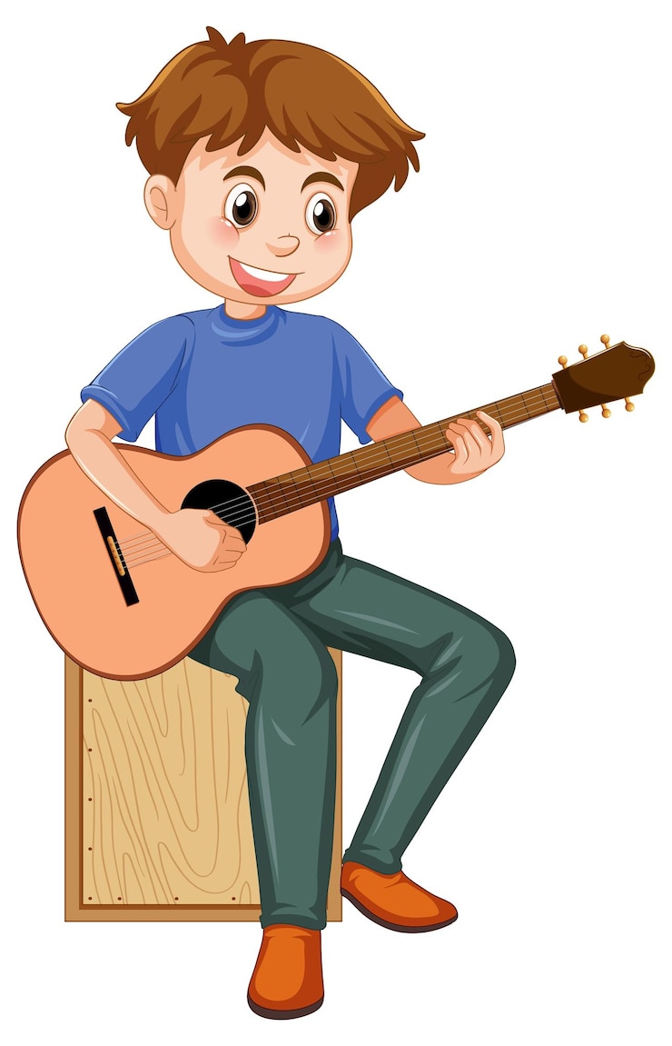 Vector Gratis boy playing acoustic guitar vector