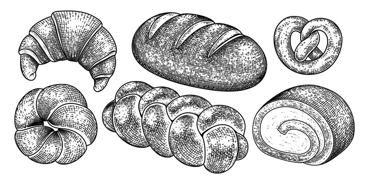 Vector Gratis bread and dessert hand drawn sketch decorative set