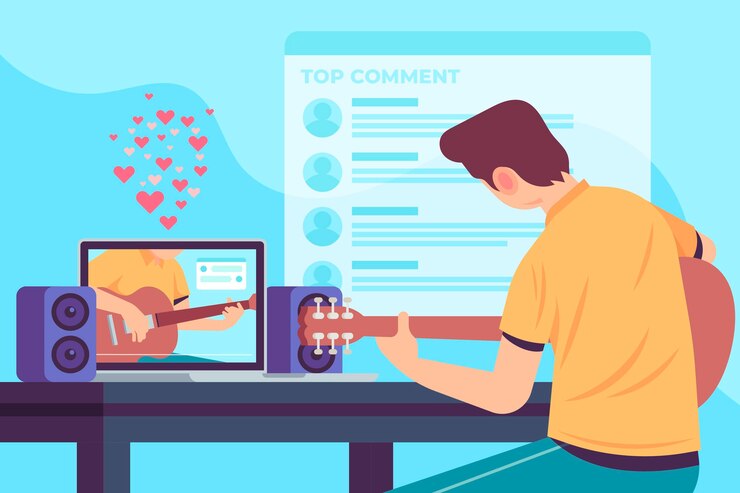 Vector Gratis broadcasting live event with man playing guitar