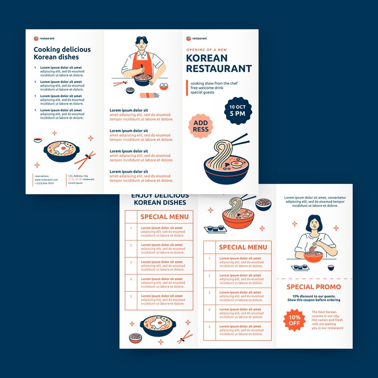 Vector Gratis brosur restoran korea digambar tangan