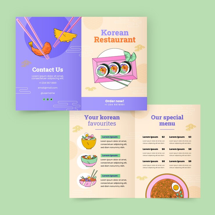 Vector Gratis brosur restoran korea digambar tangan