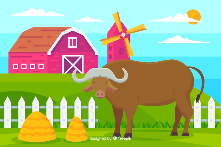 Vector Gratis buffalo at the farm illustration