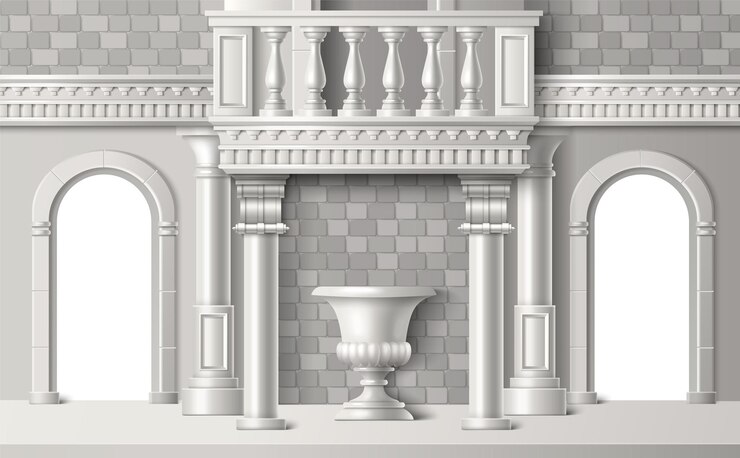 Vector Gratis building brick wall with roman columns and arch