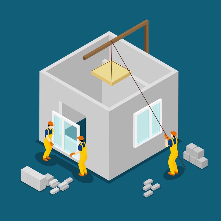 Vector Gratis building construction workers isometric banner 