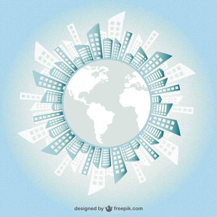 Vector Gratis buildings silhouette around the earth