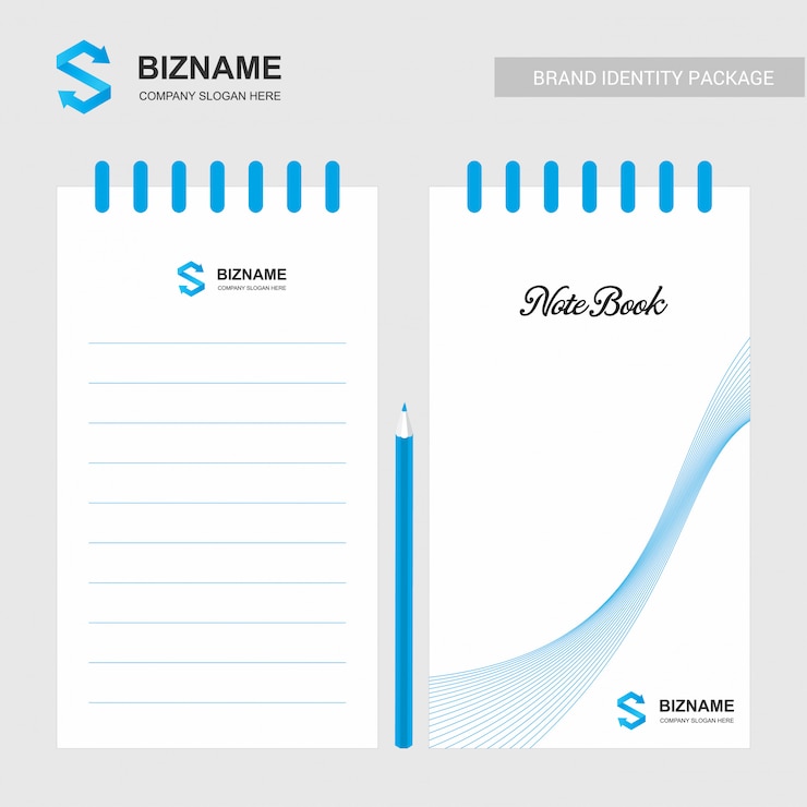 Vector Gratis buku catatan desain perusahaan dengan logo dan desain yang stylish