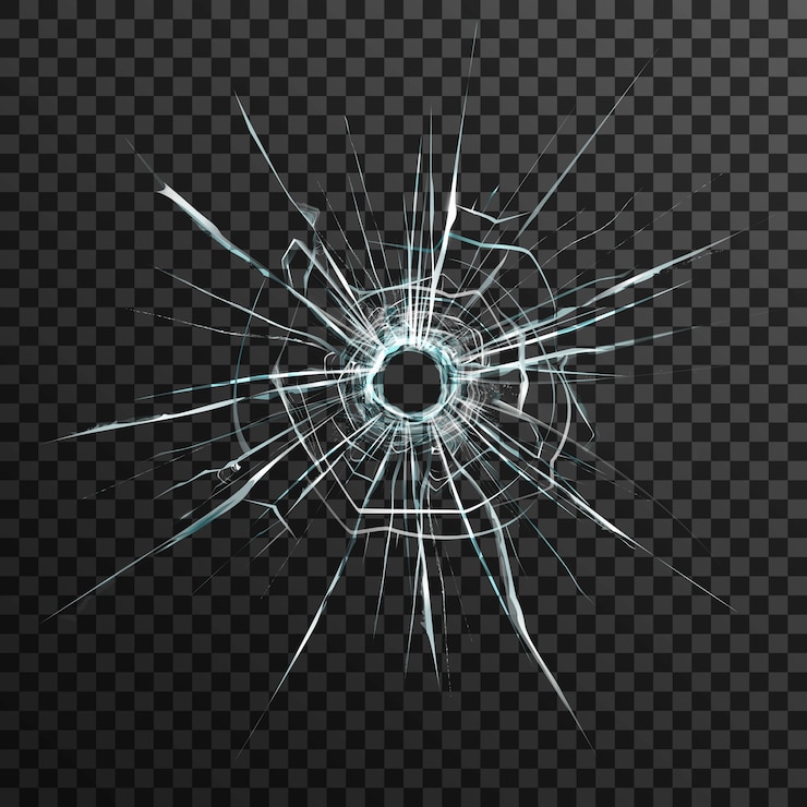 Vector Gratis bullet hole in transparent glass on abstract background with grey and black ornament