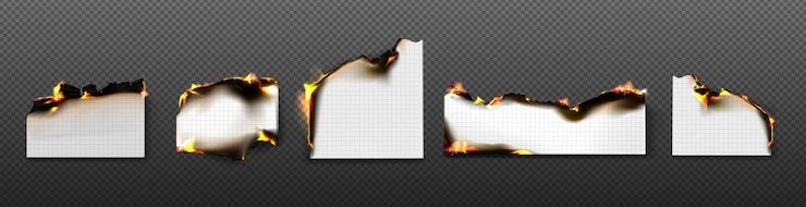 Vector Gratis burning grid paper sheets with fire and black ash
