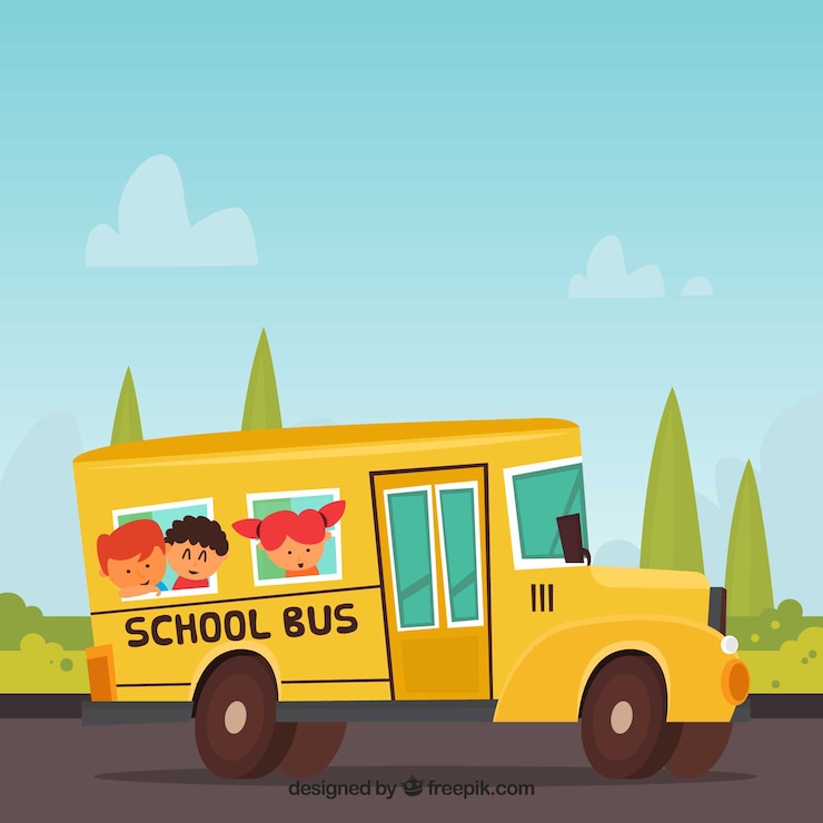 Vector Gratis bus sekolah dan anak-anak dengan desain datar