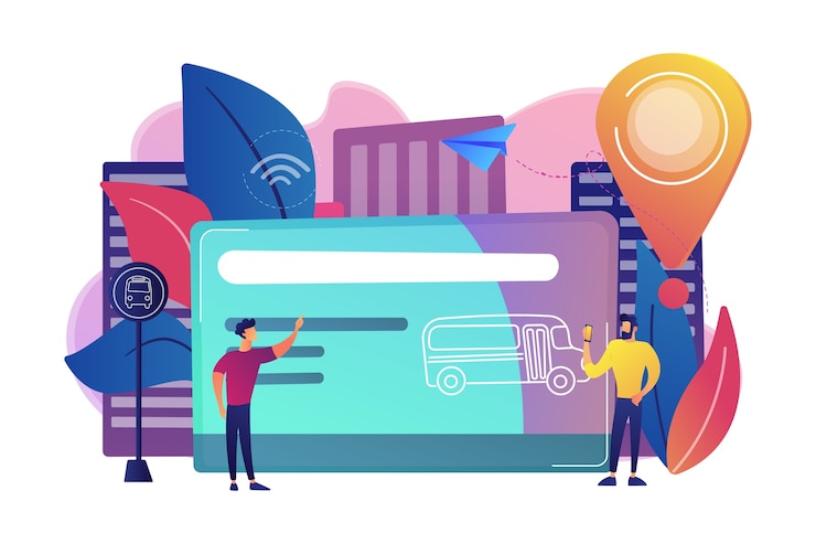 Vector Gratis bus travel card and users illustration