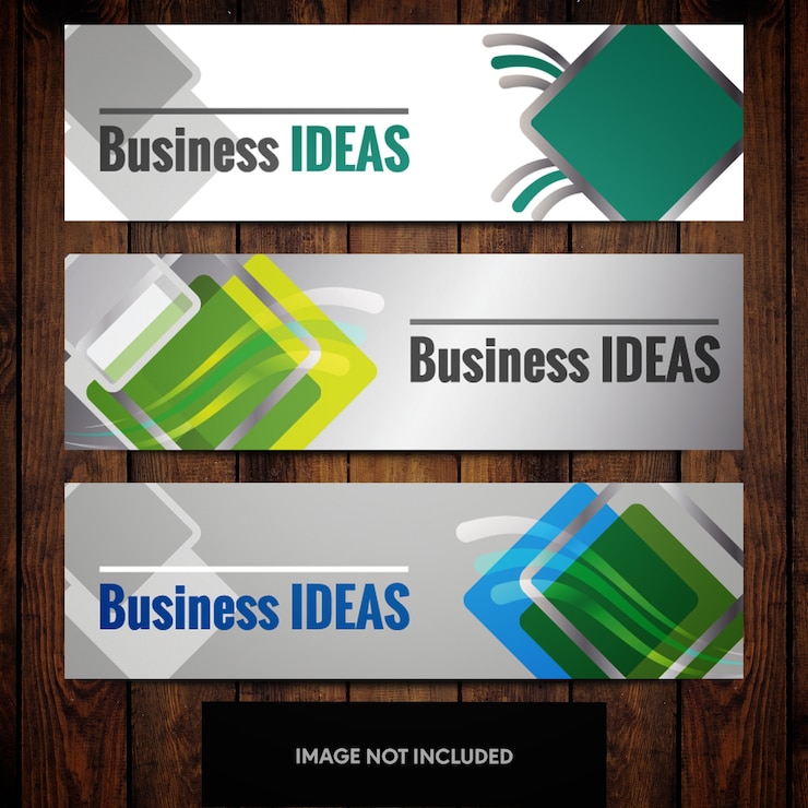 Business banner design templates with green and blue squares on grey background