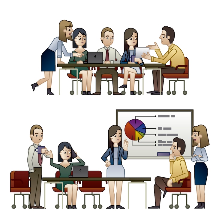 Vector Gratis business characters on meetings