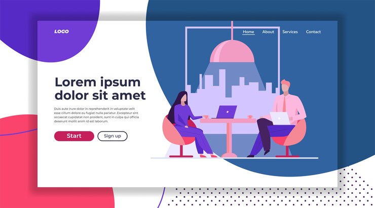 Vector Gratis business colleagues drinking coffee together landing page template