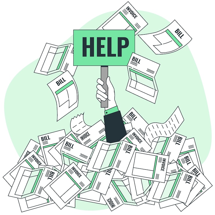 Vector Gratis business man under a lot of bills concept illustration